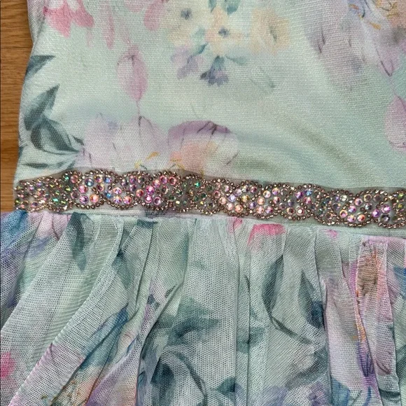 Rare Editions Floral Girls Dress Pastel Accents Halter Mesh Tulle Skirt Size 12 - Picture 3 of 9